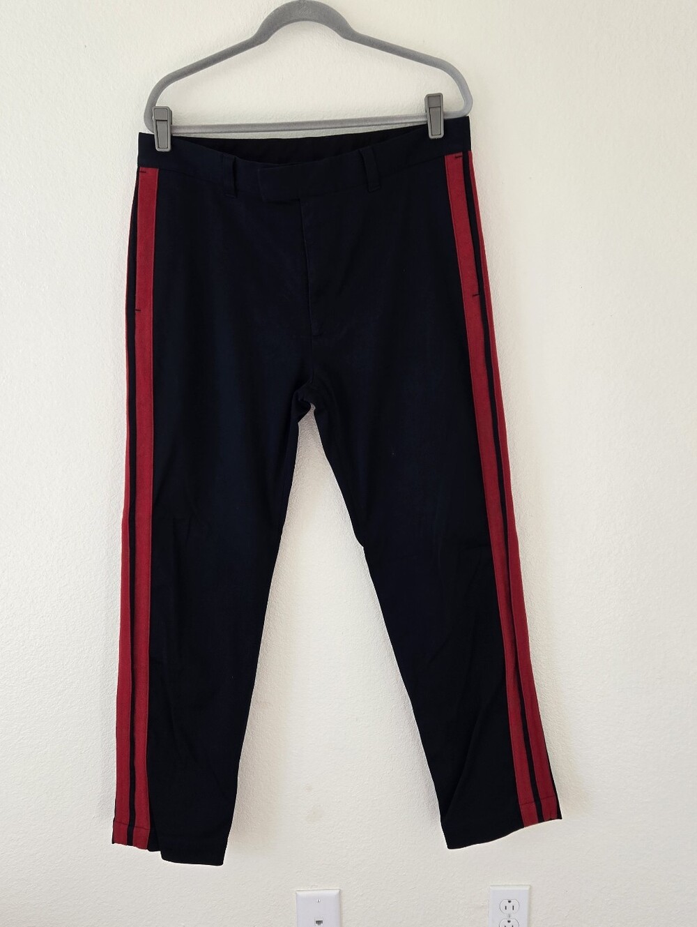 Calvin Klein Mens 52 or US 41 Slim Stretch Trouser Pants Side Stripes Navy & Red